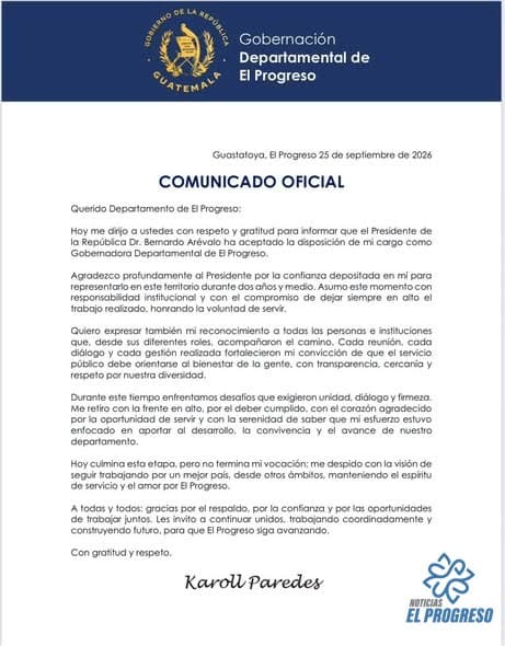 Renuncia de Karoll Paredes como gobernadora de El Progreso: causas y repercusiones - Imagen 1